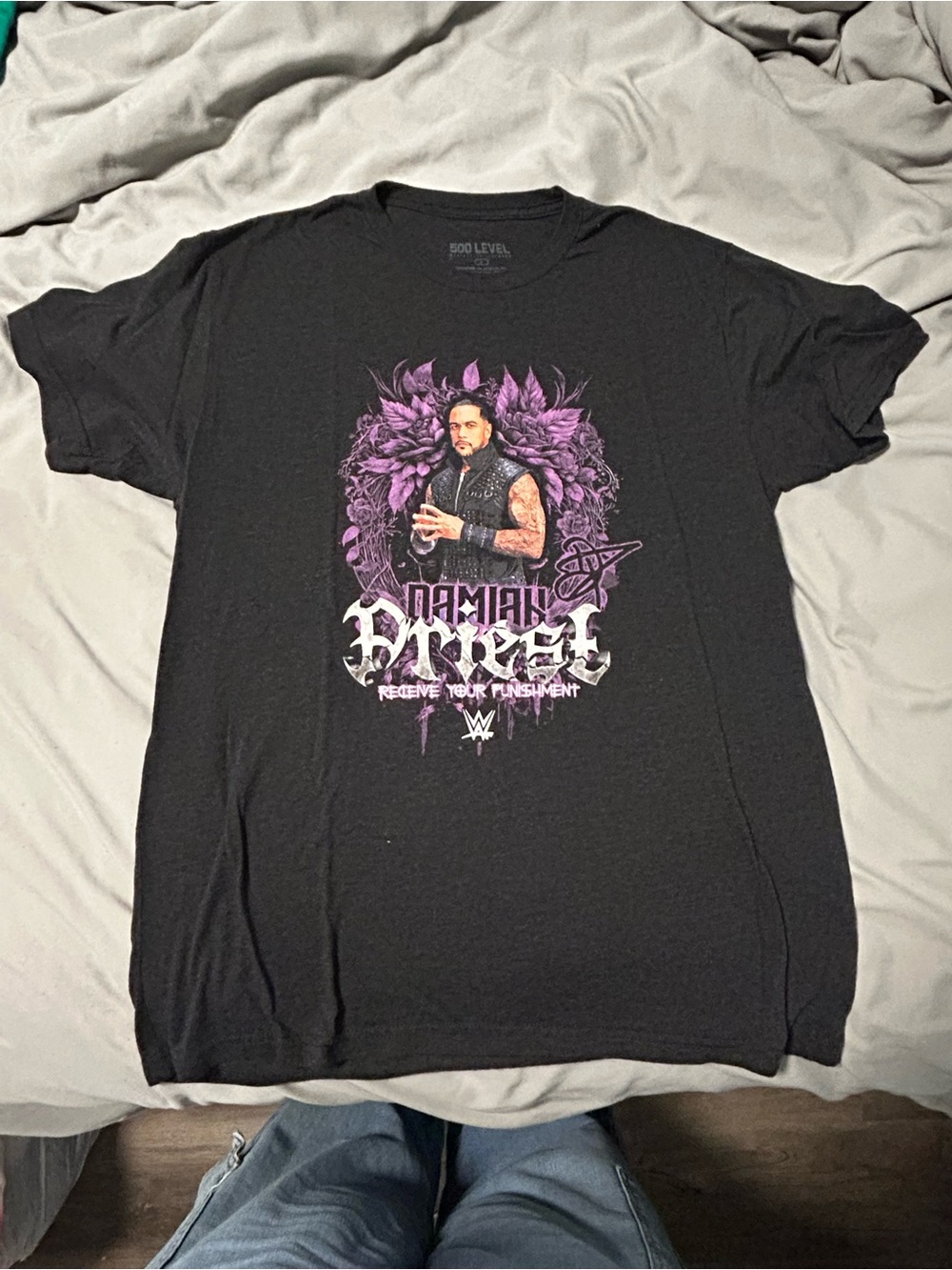 WWE Black Short Sleeve Tee with Purple Damian Priest Artwork
